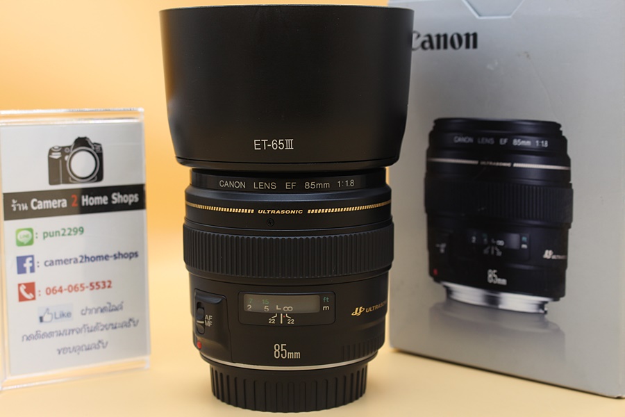 ขาย LENS Canon EF 85mm f1.8 USM อดีตประกันร้าน สภาพสวย ไร้ฝ้า รา ตัวหนังสือคมชัด อุปกรณ์ครบกล่อง  อุปกรณ์และรายละเอียดของสินค้า 1.Lens Canon EF 85mm f1.8 U